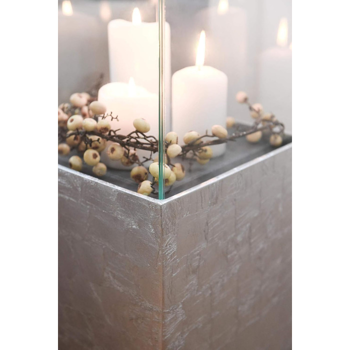 VIVANNO Candle Lantern Column 100 cm Candle Holder in Concrete Look Decorative Lantern with Glass Insert (25x25x80 cm, Silver High Gloss)