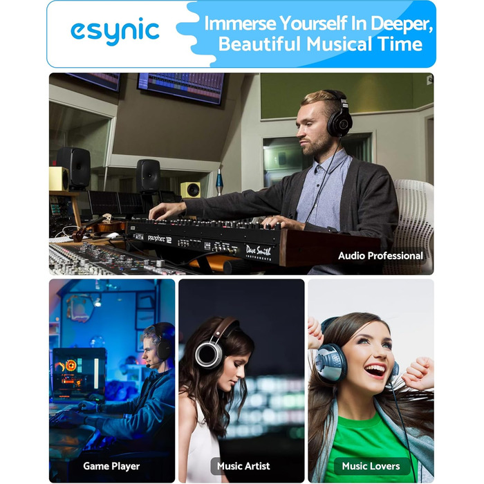 eSynic Професійний підсилювач навушників з підсиленням басів, 16-300 Ом, портативний, 3.5mm, для MP3, MP4, телефонів, комп'ютерів