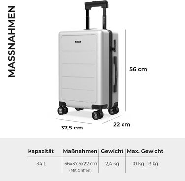 Чемодан ручної поклажі NUMADA PackPro T20 (56x37x22cm) з TSA-замком та 4 колесами. Жорсткий корпус, внутрішні відділення, світло, міцний (Сірий)