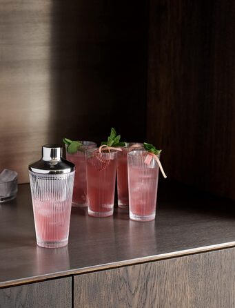 Stelton Pilastro Longdrink Glasses - Ribbed Water Glasses Set - Dishwasher Safe, Stackable, for Hot & Cold Drinks - 300ml - Set of 4