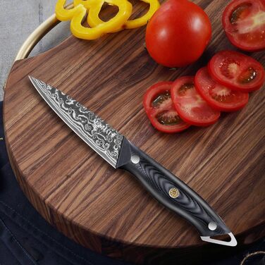 Ніж кухарський MOSFiATA Дамаск 8 дюймів - Японський ніж з дамаської сталі, з чохлом, захистом для пальців та подарунковою упаковкою (Чорний)