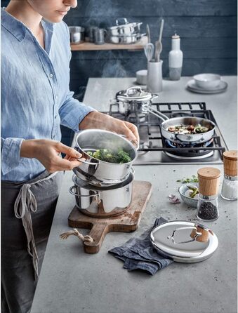 WMF Mini Pot Set Induction Small 5-Piece, Cookware Set with Metal Lids, Cromargan Stainless Steel, Stackable Pot Set, ideal for small portions