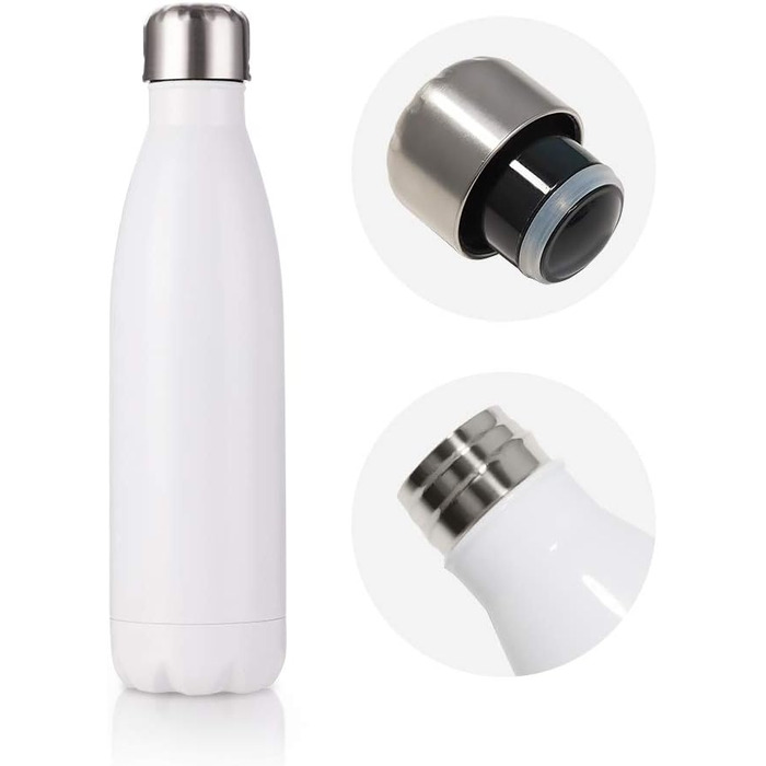 PYD Life Thermo-Sport Water Bottles, Blanks, Stainless Steel, with Lid, for Mugs, Heat Press, Sublimation Printing, Oven Printing, 482 ml, White, 4 Pieces