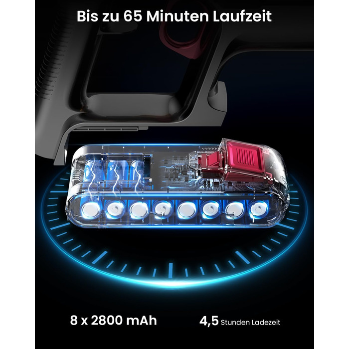 Бездротовий пилосос Anyson 45000Pa потужністю 550W з акумулятором 70Min, об'єм 1.6L, тихий, з LED-дисплеєм та антизаплутувальною насадкою, для твердих поверхонь, килимів та шерсті тварин