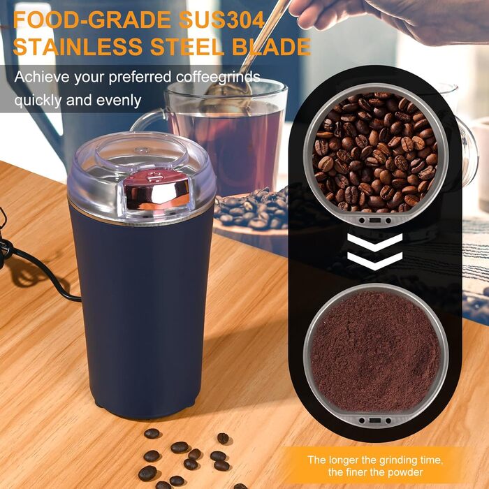 Weinsamkeit Electric Coffee Grinder, Electric Spice Grinder and Coffee Grinder with Stainless Steel Impact Blade & Safety Lid, 200W Powerful Motor Coffee Grinder for Nuts, Coffee Beans, Spices