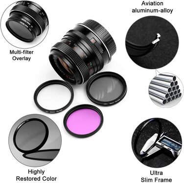 Набір фільтрів Fotover 62mm: UV, CPL, FLD - для Canon, Nikon, Sony, Pentax, Olympus, Fuji