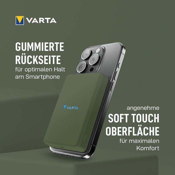 Повербанк VARTA Power Bank Energy 10000 mAh, 20W, USB-C та USB-A, Li-Polymer, з функцією Pass-Through, для 3 пристроїв, LED-індикація, зелений (Mag Pro 5000)