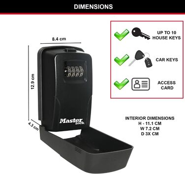 Master Lock Wall Mounted Key Safe - Outdoor Key Lock Box - 11.9 x 8.5 x 3.6 cm