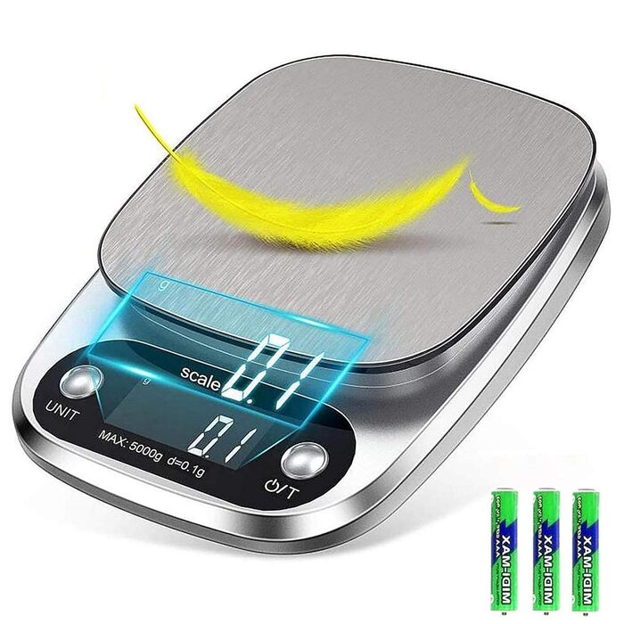 Кухонні ваги Mobxpar: електронні, з нержавіючої сталі, прецизійні (0,1г), до 5кг, з функцією тарування