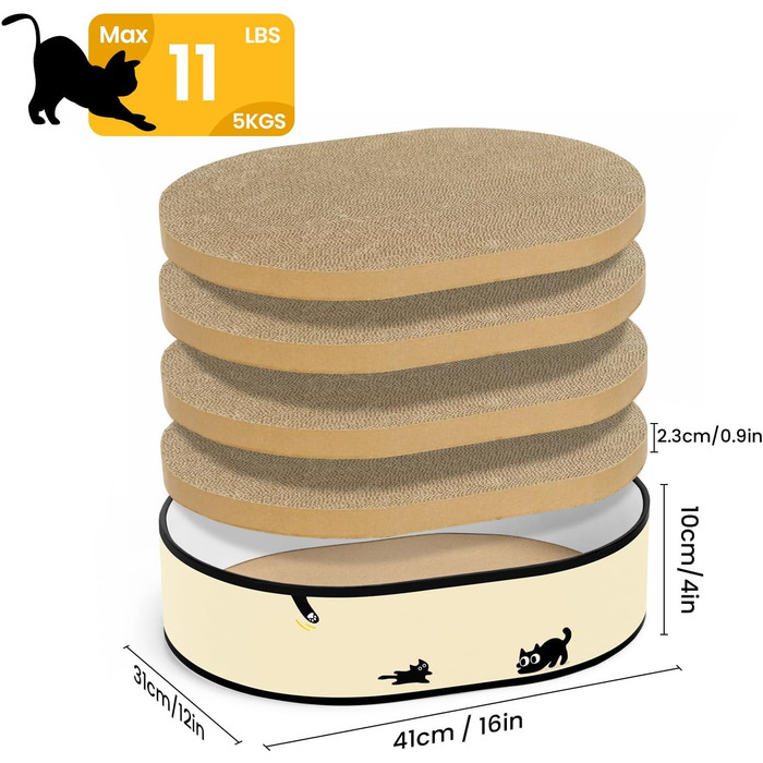 Котячий когтетоп з коробкою та 4 змінними когтеточками - великий комплекс з міцного гофрокартону, двосторонні когтеточки з наклейками DIY - лежанка для котів у квартирі, захист меблів. Великий котячий бокс + 4 когтедрови + наклейки