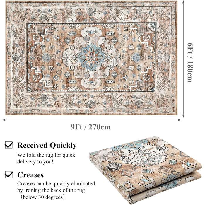 Килим Enyhom Boho Mandala 180x270 см, кремовий, нековзкий, м'який, короткий ворс, для вітальні, спальні, кухні, машинне прання
