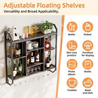 Настінна вітрина для вина з LED-підсвіткою 90x90 см з металу та MDF. Полиці для вин з тримачами для келихів. Регульована полиця для бару, винного підвалу, кухні.