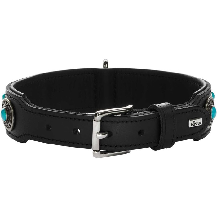 Нашийник для собак HUNTER SIOUX, шкіряний, в індійському стилі, з прикрасами, розмір S-M, чорний