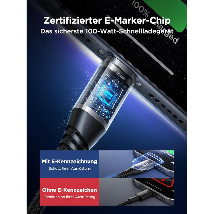 Кабель USB-C на USB-C 100W, 3M+3M, 2 шт., Nylon, PD 3.0, для iPhone, Samsung, iPad, MacBook, Pixel, Switch