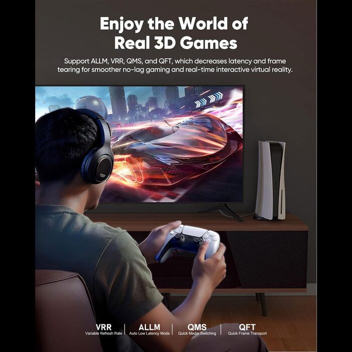 HDMI 2.1 Кабель 1м, 16K HDMI, 96Gbit/s, Підтримка 16K 60Hz, 8K 60Hz, 4K 240Hz, сумісний з PS5/4, Fire TV, ноутбук, ПК