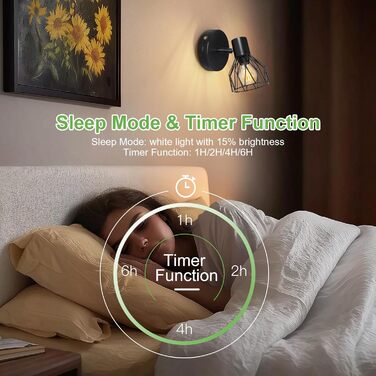LED настінний світильник Kimjo з таймером, 2 шт., чорний, з акумулятором, диммування, E14, для спальні/вітальні
