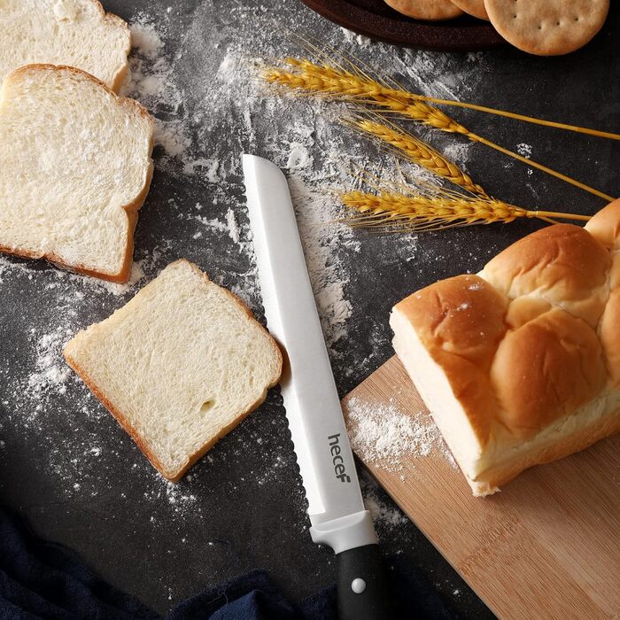 Набір ножів Hecef 14 предметів: професійний набір ножів з дерев'яним блоком, з нержавіючої сталі, з шліфувальником, ножицями та ножем для стейку (чорний)