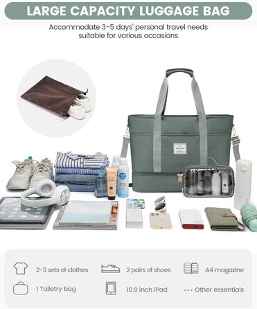 Сумка-трансформер LOVEVOOK для жінок: водонепроникна дорожня сумка, містка для подорожей, з відділенням для взуття, ідеальна для пологового будинку, ручної поклажі, сауни, спортзалу, 52L, сіра