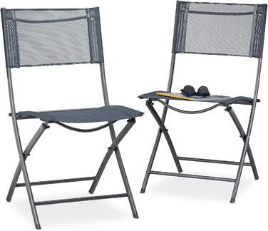 Складаний стілець Relaxdays для балкона, 2 шт, метал і пластик, антрацит, 87x55x48 см