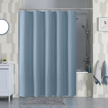 Штора для ванної кімнати Waffel (182x182 см, біла) з кільцями, водовідштовхувальна, антигрибкова, тканинна. Розмір: 182x182 см (1 шт)