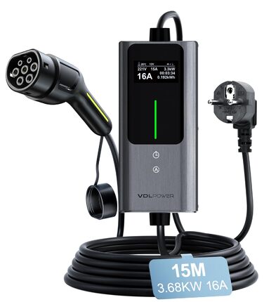 Кабель зарядного пристрою для електромобіля Type 2, 3.6 кВт, 5 м, 6-16A, портативний зарядний пристрій EV, сумісний з EU-Schuko (3.68 кВт)
