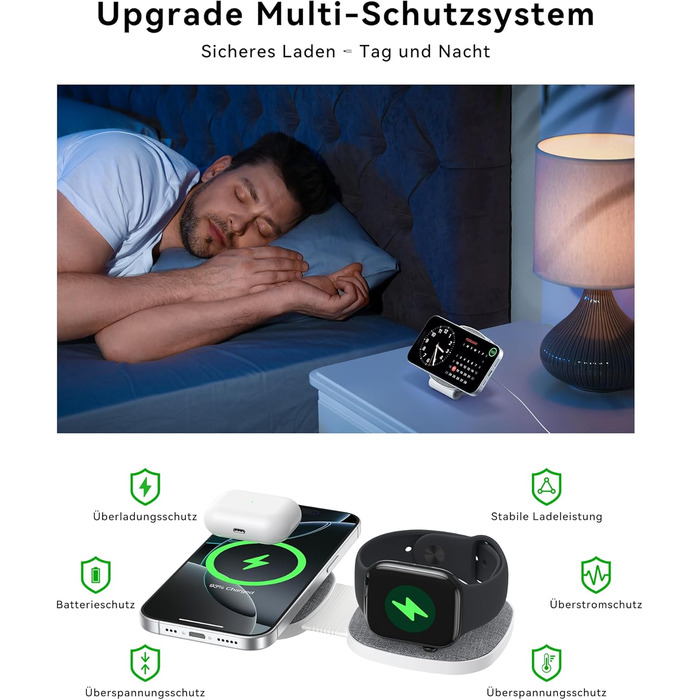 Зарядна станція 2-в-1 для Apple Watch та iPhone MagSafe (20W, сіра) - сумісна з iPhone 17e/Air/17/16/15/14/13/12 та Apple Watch Series 11/10/9/8/7/6/5/4/3/2/SE/Ultra, AirPods
