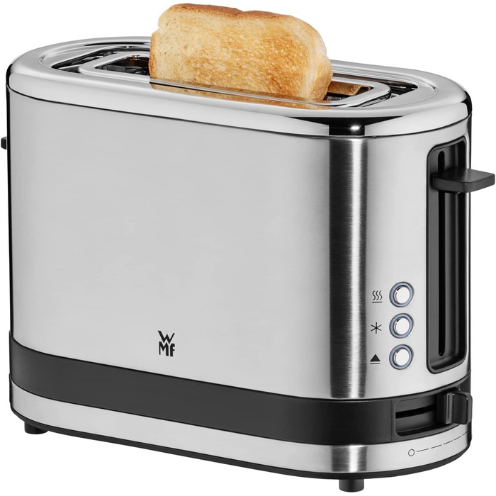 WMF Kitchen Mini 1-Slice Toaster, Long Slot XXl-Toast, Mini Toaster with Roll Attachment, 7 Browning Levels, Overheat Protection, 600W, Matte Stainless Steel, Single