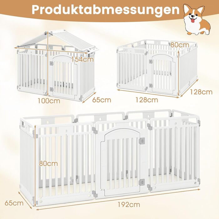 Летіж для цуценят COSTWAY з 6 панелей, 80 см, білий. Летіж для собак Outdoor/Indoor, з замком та фіксаторами