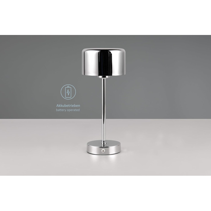 LED настільна лампа Julien: акумуляторна, USB-C, сенсорне керування, Ø 12 см, 30 см, метал, 1.5W, хром