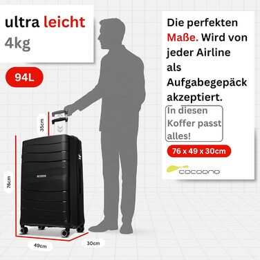 Чорний валіза Leon Koffer Groß 94L з TSA замком - валіза, роулер, XL, XXL, для подорожей