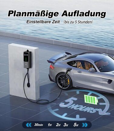 Кабель для зарядки електромобіля Type 2, 3.6 кВт / 5 м, 6A-16A, портативний зарядний пристрій для електрокар, сумісний з EU-Schuko (3.68 кВт)