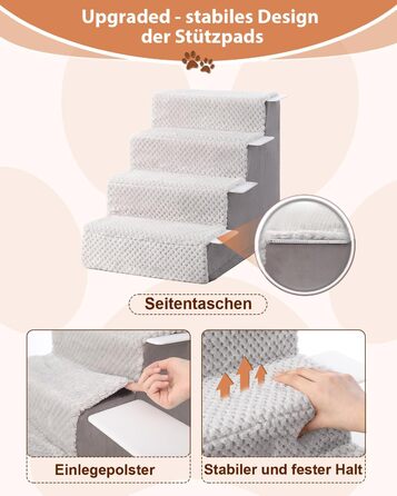 KSIIA Dog Stairs for Small Dogs 44cm High, Pet Stairs with Removable Washable Cover, Cat Stairs for Elderly Cats and Dogs, Non-Slip Dog Ramp Dog Stairs for Bed Sofa, Grey