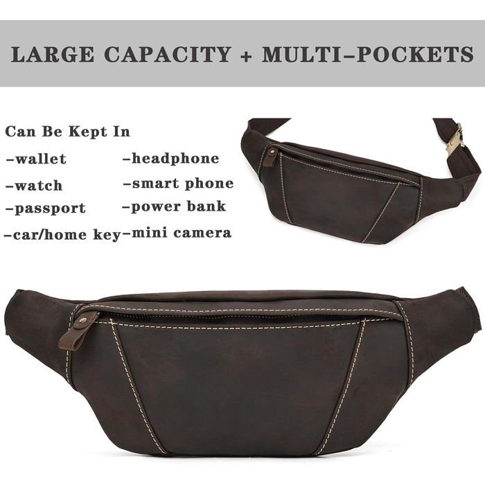 Чоловіча/жіноча поясна сумка з екошкіри в стилі вінтаж, чорна (1034 Темно-коричнева)