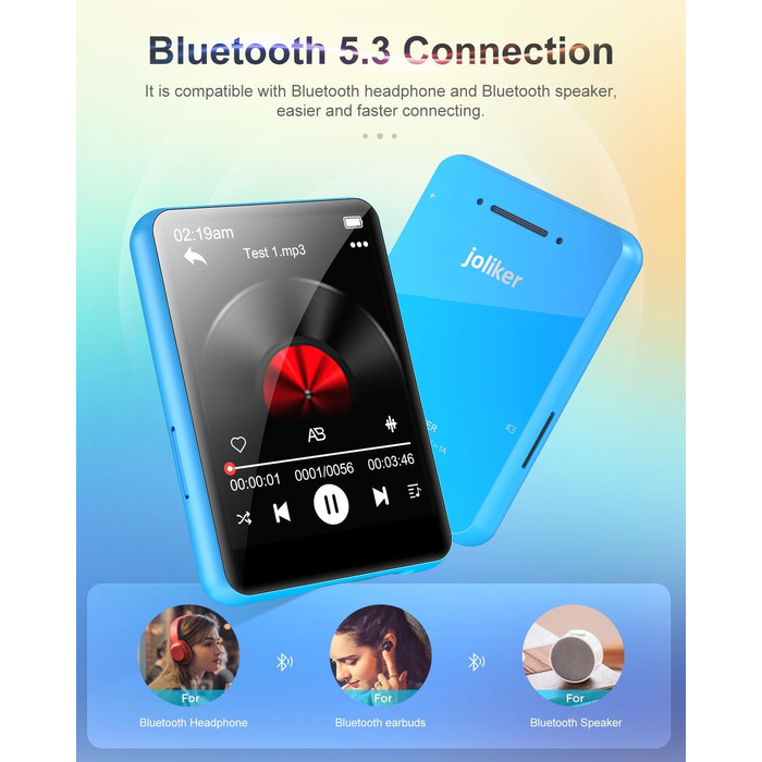 MP3 плеєр 64GB Bluetooth 5.3 HiFi з металевим корпусом, радіо FM, диктофон, сенсорний екран 2.4