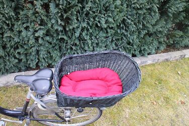 Корзина для велосипеда для перевезення багажу з лози з металевою сіткою та подушкою, чорна XL або XXL. Підходить для собак та інших тварин. Розміри XXL: 60 x 40 x 50 см (без подушки).