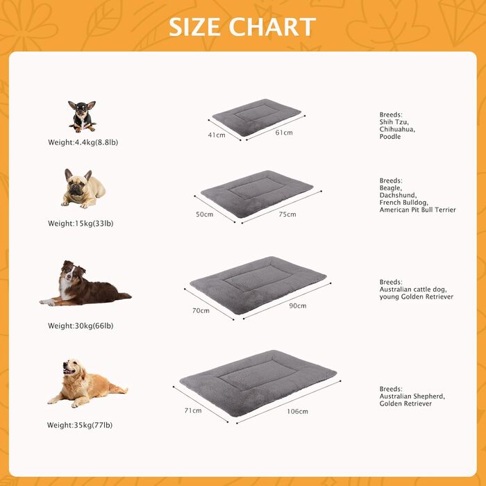 Dog Bed Soft and Warm Mat Dog Cushion Washable Cozy Reversible Pet Sofa Cushion PS085 (106x71 cm, Grey)