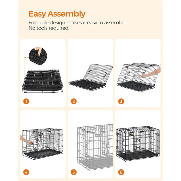 Клітка для собак Feandrea, розкладний варіант, з 2 дверцятами, висувна миска, 122 x 74,5 x 80,5 см, XXL, чорна