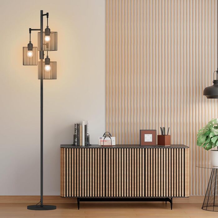 Стійка лампа YU YUSING з полицями, LED, 1.6м, для вітальні, спальні, офісу (біла/чорна)