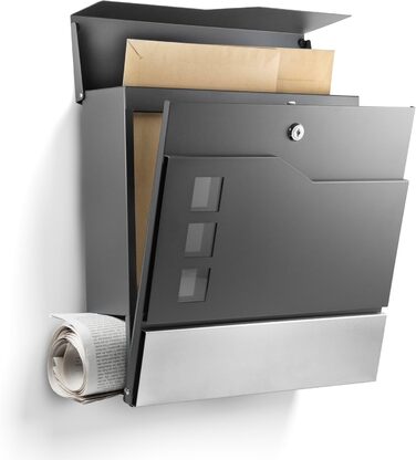 Поштовий ящик Oslo Anthrazit RAL7016 з газетницею та гравіюванням (без гравіювання) - вуличний, з нержавіючої сталі, стійкий до корозії та УФ-випромінювання