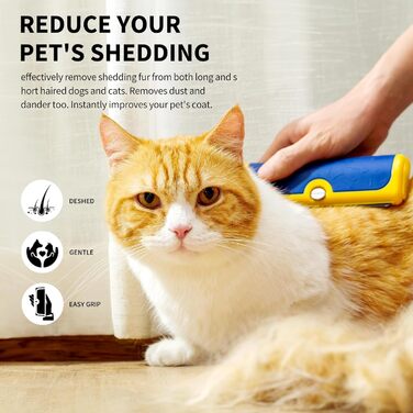 Щітка для собак та котів - двоколірна синьо-жовта, видаляє відмерле волосся та підшерсток, для собак та котів