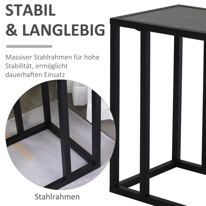 HOMCOM Side Table, Coffee Table with Marble Look, Coffee Table with Metal Frame, for Living Room, Bedroom, 45 x 30 x 51.5 cm Black | Aosom