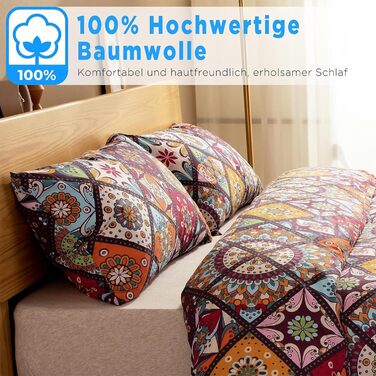 ATsense Bedding 135x200 Cotton, Multicolor Renforcé Bedding Sets ÖkoTex Duvet Cover 135x200 4-Piece, Super Soft, with Zipper 2x Bedding + 2x Pillowcase 80x80 (Bohemian, Paisley) 2x135x200 cm + 2x80x80 cm Multicolor