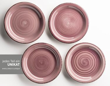 MÄSER 931951 Bel Tempo II, 12-piece tableware set for 6 people with a modern vintage look, hand-painted in the Berry purple hue, stoneware.