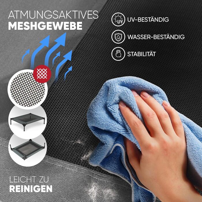 Підвищене лежак для собак з дахом, XL, 122x91x23/114 см, сірий, 520084 (L 76 x B 76 x H 18 см)