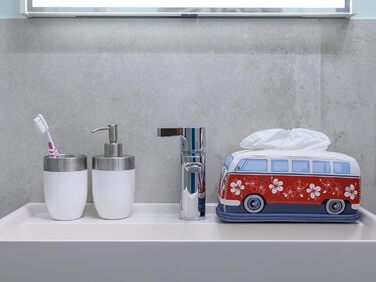 Тримач для серветок та паперових рушників BRISA VW Collection у дизайні Volkswagen T1 Bulli Bus, неопрен, червоний з гібіскусом, 24 см