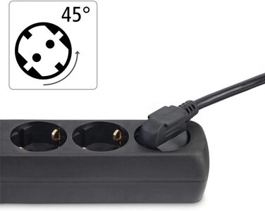 Многорозетка Hama з вимикачем для економії енергії, 3 розетки, чорний колір, кабель 1.4м, кут нахилу 45°, GS сертифікат, для дому та офісу