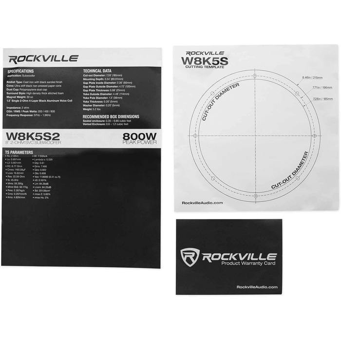 Авто сабвуфер Rockville K5 8'' 800 Вт, 2 Ом, чорний, 20,3 см, CEA сертифікований