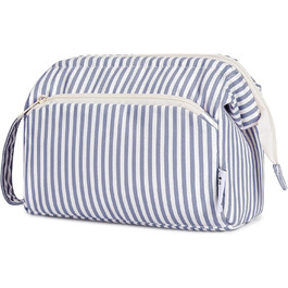 Косметичка жіноча Narwey для подорожей: велика, з широким відкриванням (сіро-блакитна смугаста)