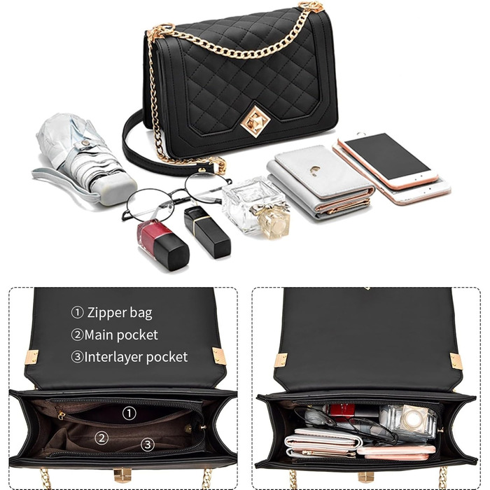 Сумка жіноча Travistar через плече: ланцюжок, кросбоді, вечірня, міська, шкіряна, чорна