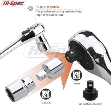 Набір торцевих ключів Hi-Spec 22 шт., дюймовий, 1/4'' і 3/8'' привод, тріскачка, подовжувач, кейс